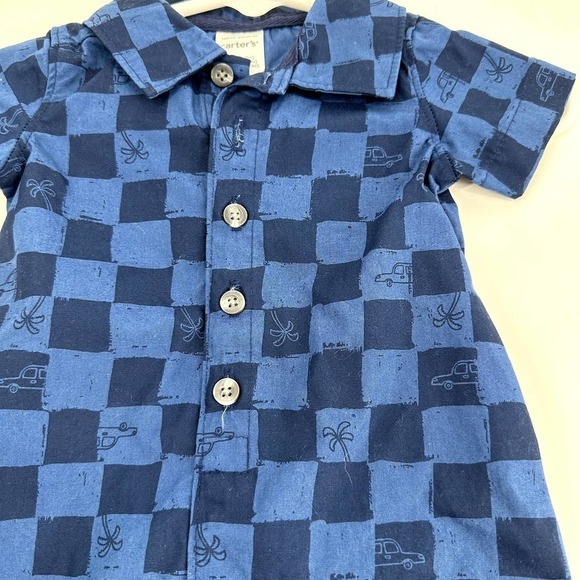 CARTER'S Checkerboard Blue and Navy Romper Newborn - Picture 2 of 4